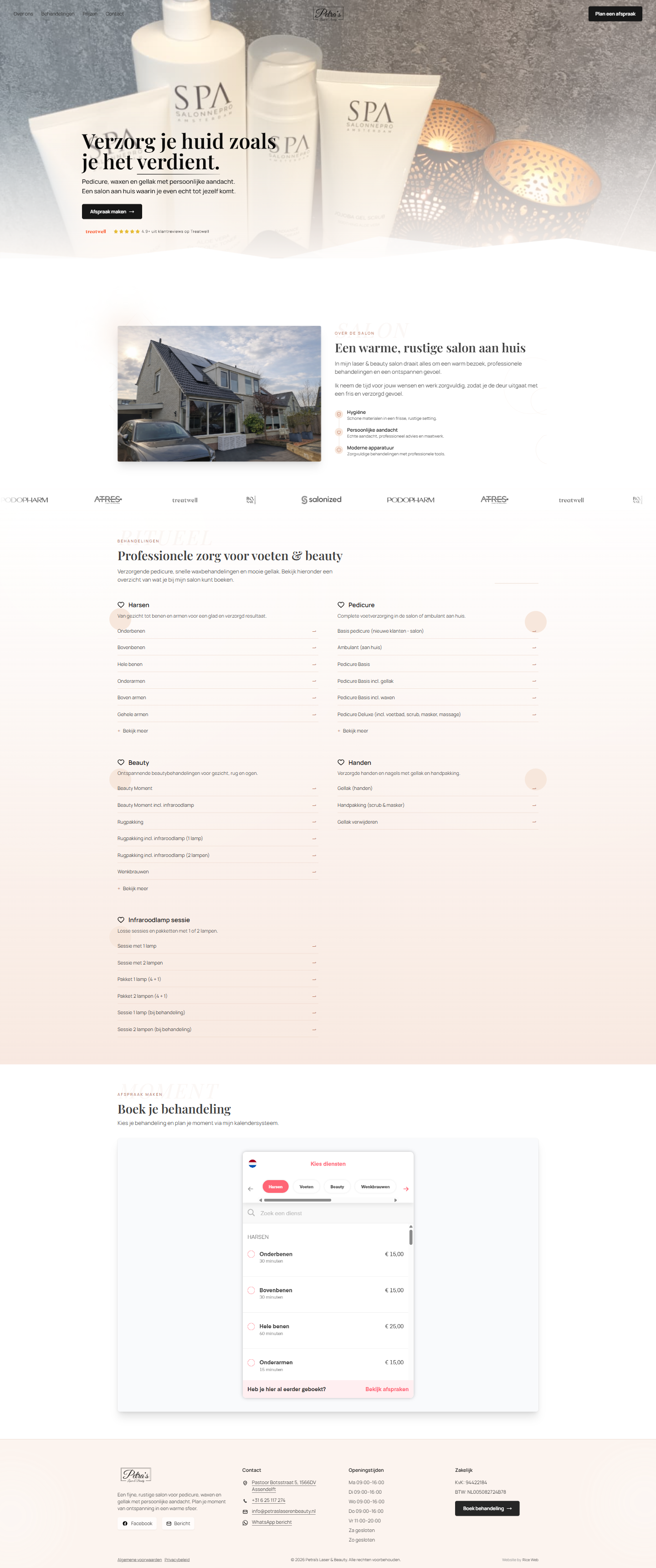 Screenshot van de Petra's Laser & Beauty website