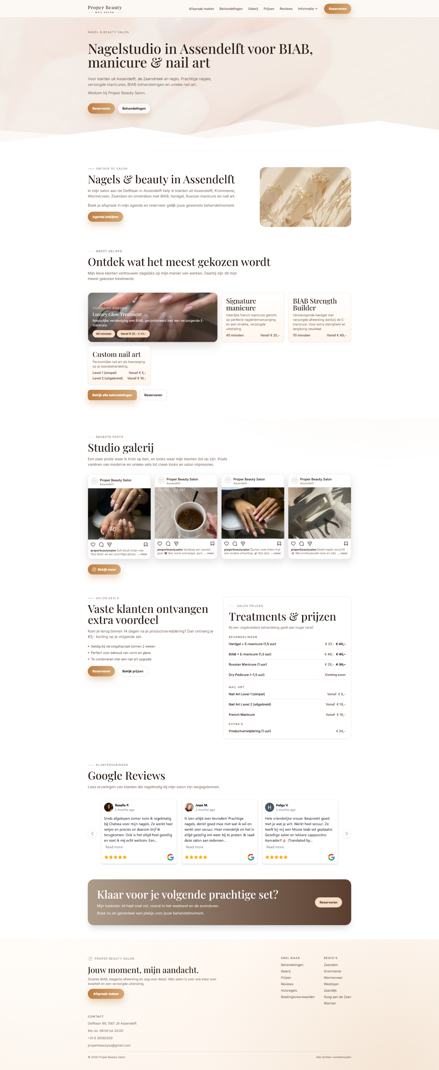 Screenshot van de Proper Beauty Salon website